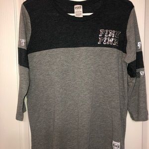 3/4 sleeve PINK black & grey sparkle shirt